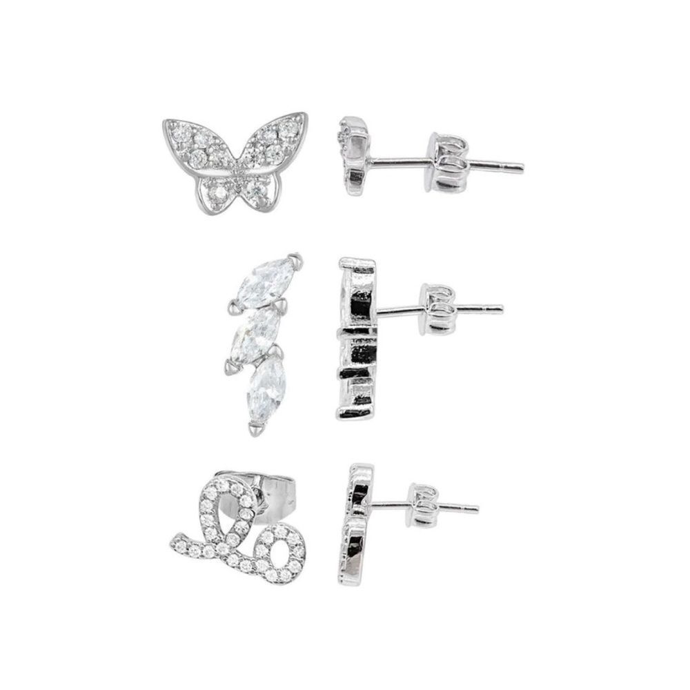 Adornia Set of 3 Crystal Stud Earrings NWT